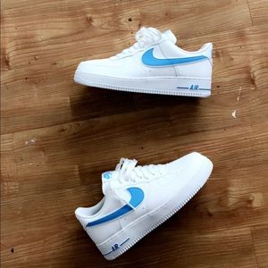 Baby blue and white Nike air force 1s